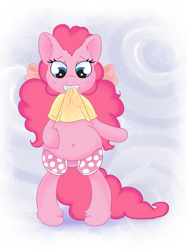 Size: 1549x2074 | Tagged: safe, artist:adequality, artist:petea-copine, pinkie pie, earth pony, pony, belly button, clothes, fat, pudgy pie, solo, touch, underwear