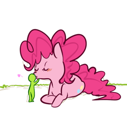 Size: 500x500 | Tagged: safe, artist:mt, pinkie pie, oc, oc:anon, human, blushing, kissing, macro, size difference, tulpa