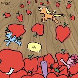 Size: 1000x1000 | Tagged: safe, artist:trinosan, applejack, rainbow dash, earth pony, pegasus, pony, apple, micro