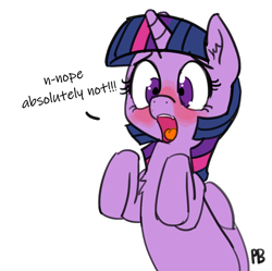 Size: 1028x1024 | Tagged: safe, artist:pabbley, edit, twilight sparkle, twilight sparkle (alicorn), alicorn, pony, blushing, do not want, female, mare, nope, reaction image, solo