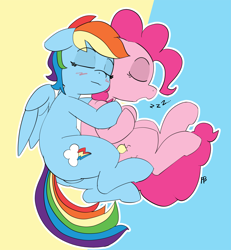 Size: 4619x5000 | Tagged: safe, artist:pabbley, pinkie pie, rainbow dash, earth pony, pegasus, pony, absurd resolution, cuddling, cute, dashabetes, diapinkes, female, lesbian, mare, pabbley is trying to murder us, pinkiedash, shipping, sleeping, spooning, zzz