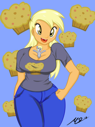 Size: 1500x2000 | Tagged: safe, artist:true-artist-mas, derpy hooves, between breasts, breasts, cleavage, curvy, derpy loaves, female, human ponidox, humanized, micro, wide hips