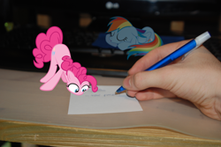 Size: 3872x2592 | Tagged: safe, artist:bushinio, pinkie pie, rainbow dash, human, hand, micro, paper, pen, ponies in real life, sleeping, sleepydash, vector