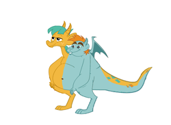 Size: 2241x1641 | Tagged: source needed, useless source url, safe, artist:theunknowenone1, snails, snips, dragon, belly, big belly, conjoined, devon and cornwall, dragonified, fat, quest for camelot, species swap, two heads, two-headed dragon, what has magic done, what has science done