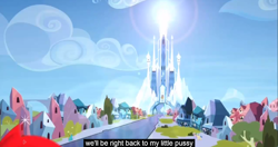 Size: 1148x606 | Tagged: safe, screencap, princess twilight sparkle (episode), crystal empire, funny, funny as hell, meme, my little pussy screeched, youtube caption