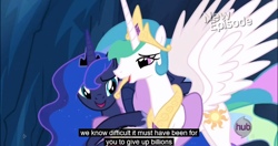 Size: 1152x608 | Tagged: safe, screencap, princess celestia, princess luna, twilight sparkle, twilight sparkle (alicorn), alicorn, pony, princess twilight sparkle (episode), female, mare, meme, youtube caption