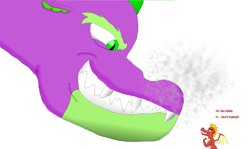 Size: 1914x1140 | Tagged: safe, artist:hedgehogninja94, garble, spike, dragon, evil grin, macro, smoke, spikezilla