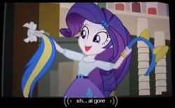 Size: 503x309 | Tagged: safe, screencap, rarity, equestria girls, al gore, meme, solo, youtube caption