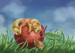 Size: 1136x800 | Tagged: safe, artist:morevespenegas, applejack, earth pony, pony, apple, appletini, food, micro