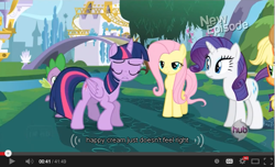 Size: 641x390 | Tagged: safe, derpibooru import, screencap, fluttershy, rarity, spike, twilight sparkle, twilight sparkle (alicorn), alicorn, dragon, pegasus, pony, unicorn, princess twilight sparkle (episode), season 4, female, mare, meme, youtube caption