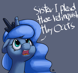 Size: 1280x1194 | Tagged: safe, artist:pabbley, princess luna, alicorn, pony, begging, brother may i have some oats, crying, dialogue, meme, solo