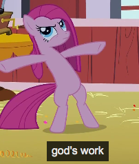 Size: 202x238 | Tagged: safe, derpibooru import, screencap, pinkie pie, earth pony, pony, bipedal, god, meme, pinkamena diane pie, window, youtube caption