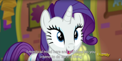 Size: 1920x970 | Tagged: safe, derpibooru import, screencap, rarity, pony, unicorn, spice up your life, discovery family logo, meme, solo, youtube caption