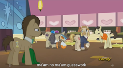 Size: 1278x708 | Tagged: safe, screencap, colter sobchak, doctor whooves, donny, jeff letrotski, pony, slice of life (episode), male, meme, stallion, youtube caption