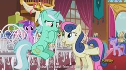 Size: 1278x710 | Tagged: safe, screencap, amethyst star, bon bon, lemon hearts, lyra heartstrings, ponet, sea swirl, seafoam, sparkler, sweetie drops, slice of life (episode), meme, youtube caption