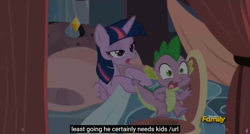 Size: 1600x855 | Tagged: safe, screencap, spike, twilight sparkle, twilight sparkle (alicorn), alicorn, dragon, pony, princess spike (episode), female, mare, meme, youtube caption