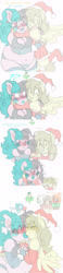 Size: 1263x5473 | Tagged: safe, artist:blackbewhite2k7, button mash, featherweight, pound cake, oc, anthro, pig, absurd resolution, bbw, belly button, best friends, blushing, canon x oc, christmas, clothes, comic, costume, crossdressing, fat, femboy, hug, jealous, kissing, male, mistletoe, older, one sided shipping, pastel goth, santa costume, shipping, shoulderless, sketch, straight, surprise kiss, sympathy, teasing, trap