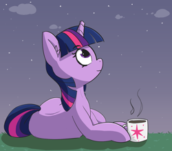 Size: 1500x1312 | Tagged: safe, artist:pabbley, twilight sparkle, unicorn twilight, pony, unicorn, coffee, coffee mug, female, mug, night, solo, stargazing, starry night, stars