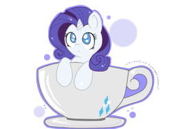 Size: 809x604 | Tagged: safe, artist:cleventine, rarity, pony, unicorn, cup, cup of pony, micro, raritea, solo, worried