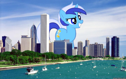 Size: 1120x701 | Tagged: safe, minuette, pony, unicorn, chicago, female, giant pony, giantess, highrise ponies, macro, mega/giant minuette, ponies in real life