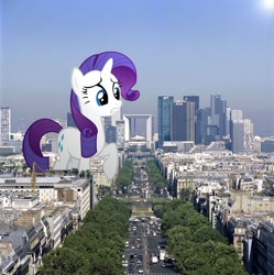 Size: 900x903 | Tagged: safe, artist:hachaosagent, rarity, pony, unicorn, big, city, giant pony, giantess, highrise ponies, macro, paris, ponies in real life, scenery, vector