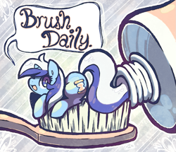 Size: 965x829 | Tagged: safe, artist:crayon-chewer, minuette, micro, solo, speech bubble, surreal, toothbrush, toothpaste