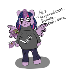 Size: 1000x1000 | Tagged: safe, artist:chickenbrony, twilight sparkle, twilight sparkle (alicorn), alicorn, pony, clothes, crossover, fat, gabe newell, solo