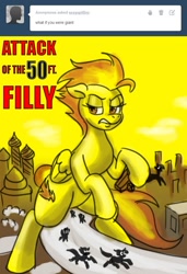 Size: 668x974 | Tagged: safe, artist:pluckyninja, spitfire, pony, attack of the 50 ft. woman, bipedal, giant pony, giantess, macro, mega spitfire, stupid sexy spitfire, tumblr, tumblr:sexy spitfire