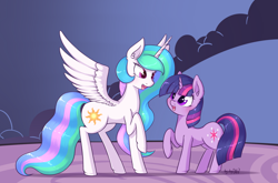 Size: 2112x1390 | Tagged: safe, alternate version, artist:dsp2003, princess celestia, twilight sparkle, alicorn, pony, 2017, blushing, cute, female, heart, heart eyes, lesbian, shipping, single panel, textless, twiabetes, twilestia, wingding eyes