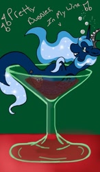 Size: 439x750 | Tagged: safe, artist:alazak, princess luna, sea pony, drink, drunk, micro, solo, species swap, tumblr, wine