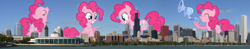 Size: 1024x200 | Tagged: safe, pinkie pie, pony, chicago, giant pony, giantess, highrise ponies, irl, macro, mirror pool, photo, ponies in real life