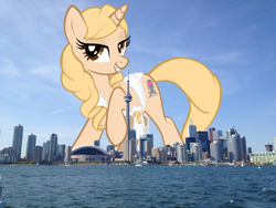 Size: 1000x750 | Tagged: safe, oc, oc:taralicious, pony, unicorn, canada, city, giant pony, giant unicorn, giantess, highrise ponies, irl, macro, palindrome get, photo, ponies in real life, ponified, tara strong, toronto