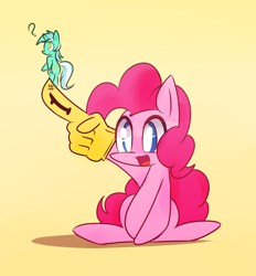 Size: 1300x1400 | Tagged: safe, artist:kty159, lyra heartstrings, pinkie pie, earth pony, pony, #1, foam finger, micro, question mark