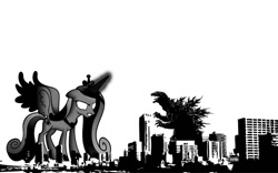 Size: 960x600 | Tagged: safe, princess cadance, alicorn, kaiju, pony, crossover, godzilla, godzilla (series), macro