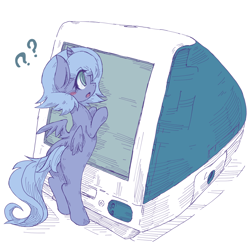 Size: 1000x970 | Tagged: safe, artist:kolshica, princess luna, alicorn, pony, apple (company), bipedal, bipedal leaning, computer, imac, imac g3, leaning, micro, solo, tiny, tiny ponies, woona