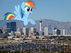 Size: 873x655 | Tagged: safe, rainbow dash, pegasus, pony, city, giant pony, giantess, highrise ponies, las vegas, macro, nevada, skyline, stratosphere las vegas