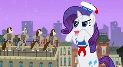 Size: 1212x659 | Tagged: safe, artist:lachlantemplar, rarity, anthro, zebra, crossover, ghostbusters, macro, marshmallow, ponified, rarity is a marshmallow, stay puft marshmallow man, zebrafied