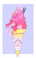 Size: 1258x2048 | Tagged: safe, artist:poneko-chan, pinkie pie, earth pony, pony, abstract background, blushing, cute, diapinkes, female, food, ice cream, ice cream cone, mare, micro, ponies in food, solo, tongue out