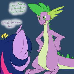 Size: 1000x1000 | Tagged: safe, artist:aviantheatrics, spike, twilight sparkle, dragon, ask, ask twilight and spike!, ask-twispike, female, male, older, older spike, shipping, straight, tumblr, twispike