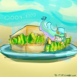 Size: 1280x1280 | Tagged: safe, artist:alumx, princess celestia, alicorn, original species, pony, food, micro, sandwich