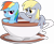 Size: 3469x2866 | Tagged: safe, artist:crimsonlynx97, derpy hooves, rainbow dash, pegasus, pony, cup, cup of pony, derpydash, drink, duo, frown, micro, rainbow dash is not amused, simple background, spoon, tea, teacup, transparent background, unamused, vector