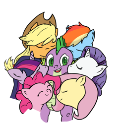 Size: 1280x1280 | Tagged: safe, artist:anonponymk7, derpibooru import, applejack, fluttershy, pinkie pie, rainbow dash, rarity, spike, twilight sparkle, dragon, earth pony, pegasus, pony, unicorn, applespike, female, flutterspike, kissing, lucky bastard, male, mane seven, mane six, nuzzling, pinkiespike, rainbowspike, shipping, snuggling, sparity, spike gets all the mares, spikelove, straight, twispike