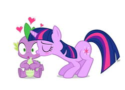 Size: 1750x1250 | Tagged: safe, artist:navitaserussirus, spike, twilight sparkle, dragon, blushing, female, kissing, male, shipping, simple background, spikelove, straight, transparent background, twispike, vector