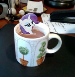 Size: 464x479 | Tagged: safe, rarity, pony, cup, cup of pony, drink, hot chocolate, irl, marshmallow, micro, mug, photo, ponies in real life, rarity is a marshmallow, relaxing, solo