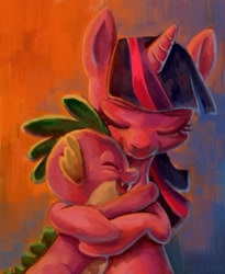 Size: 479x585 | Tagged: safe, artist:nyonhyon, spike, twilight sparkle, dragon, female, hug, male, shipping, spikelove, straight, twispike