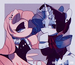 Size: 1024x886 | Tagged: safe, artist:poneko-chan, fluttershy, rarity, pegasus, pony, unicorn, female, fluttergoth, looking at you, mare