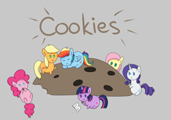 Size: 5000x3500 | Tagged: safe, artist:verminshy, applejack, fluttershy, pinkie pie, rainbow dash, rarity, twilight sparkle, earth pony, pegasus, pony, unicorn, blob, cookie, food, mane six, micro