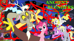 Size: 1199x666 | Tagged: safe, derpy hooves, discord, pinkie pie, screwball, surprise, oc, oc:nyx, pegasus, pony, fanfic:past sins, g1, ancient blunders, female, from ponibooru, g1 to g4, generation leap, mare