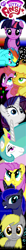 Size: 640x6224 | Tagged: safe, artist:exin, applejack, derpy hooves, fluttershy, pinkie pie, princess celestia, princess luna, rainbow dash, rarity, twilight sparkle, alicorn, earth pony, pegasus, pony, unicorn, ansi, ascii, female, mare, the stare