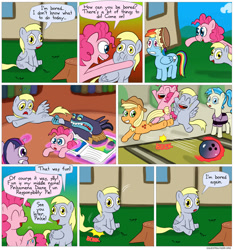 Size: 850x909 | Tagged: safe, artist:fadri, ahuizotl, allie way, applejack, derpy hooves, pinkie pie, rainbow dash, twilight sparkle, earth pony, pegasus, pony, comic:and that's how equestria was made, bored, comic, female, mare